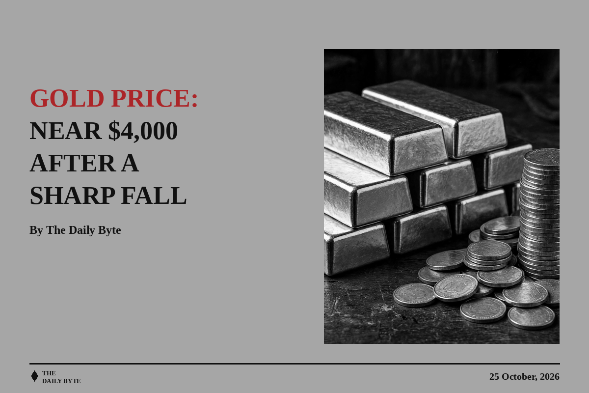 Black-and-white illustration of gold bars and gold coins stacked on a dark table.
