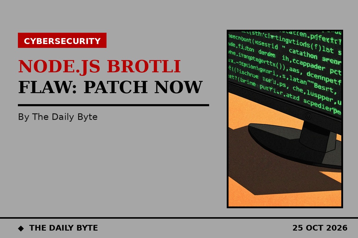Illustration for Node.js Brotli flaw CVE-2026-111497: fixed versions are 22.23.4, 24.22.1 and 26.12.1