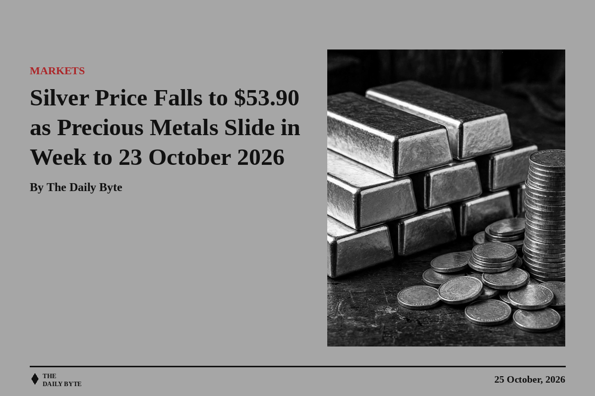 Silver Price Falls to $53.90 as Precious Metals Slide in Week to 23 October 2026