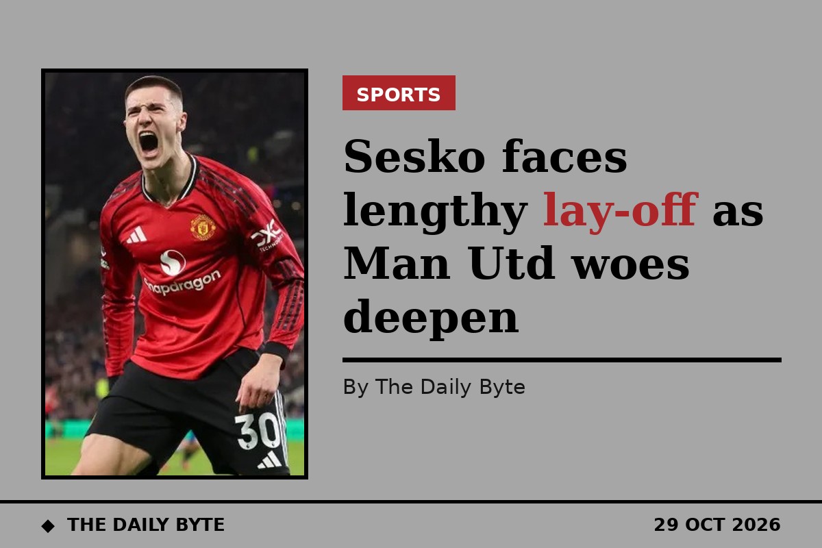 Manchester United striker Benjamin Sesko in action in a red shirt during a Premier League match