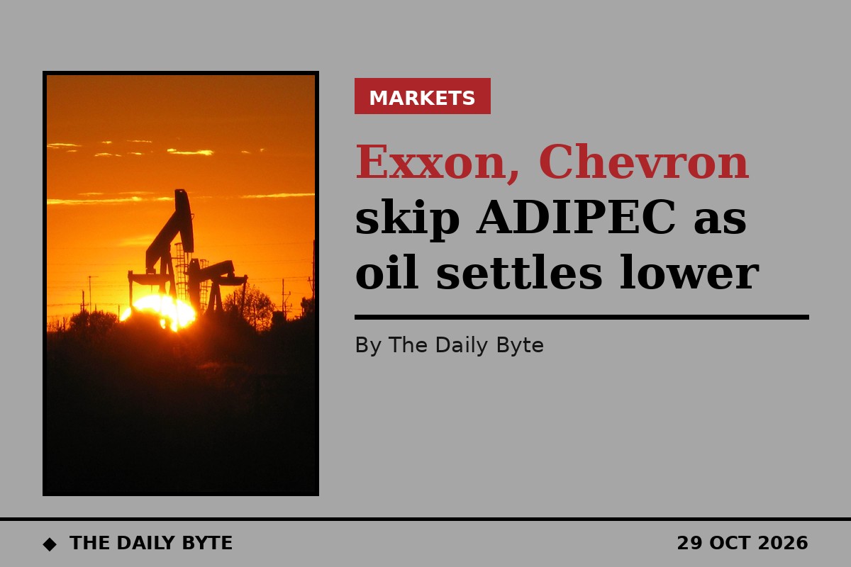 Exxon, Chevron skip ADIPEC as oil settles lower