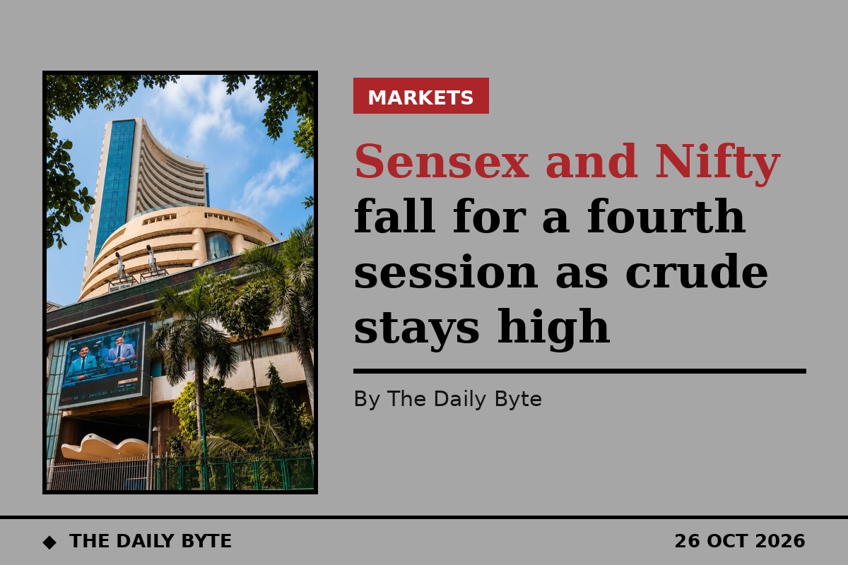 Sensex and Nifty fall for a fourth session as crude stays high