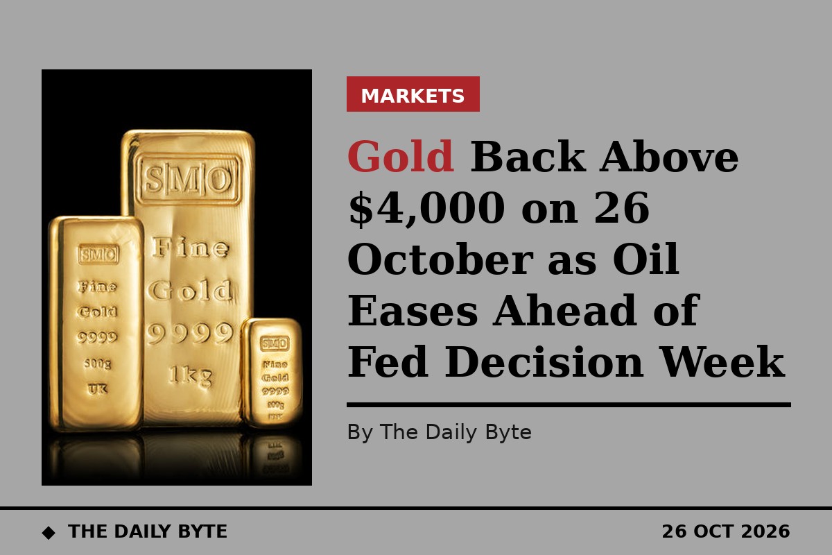 Gold Back Above $4,000 on 26 October as Oil Eases Ahead of Fed Decision Week