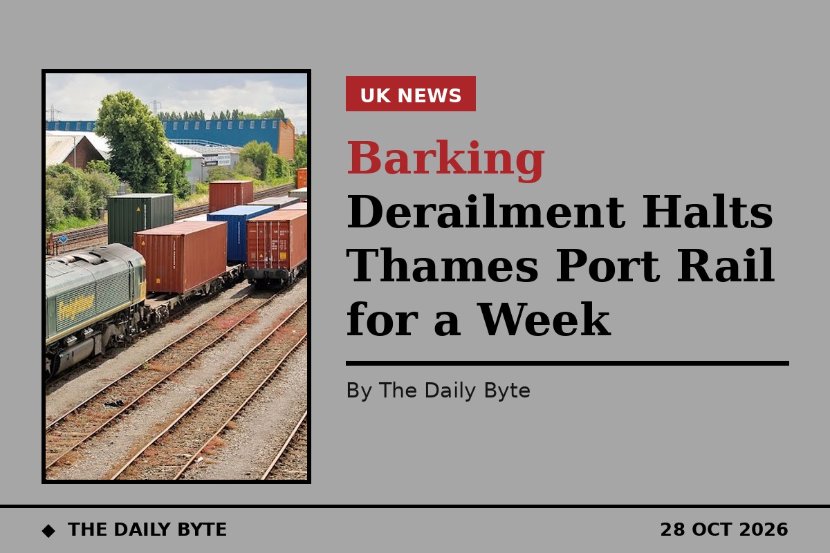 Container freight train on a UK railway line