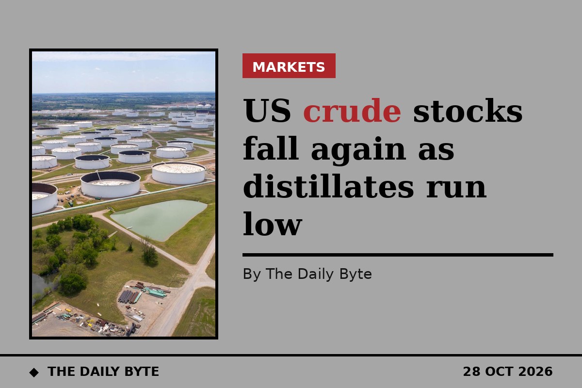 US crude stocks fall again as distillates run low