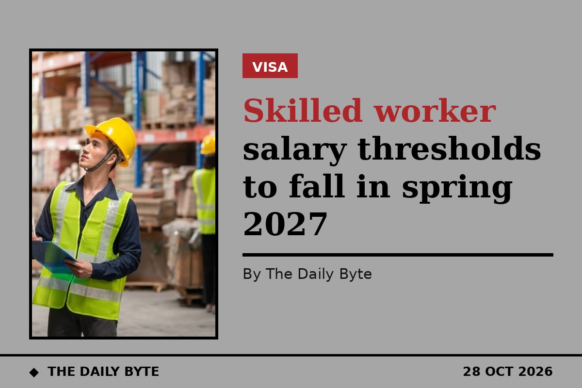 A worker in a warehouse wearing a high-visibility vest checking stock