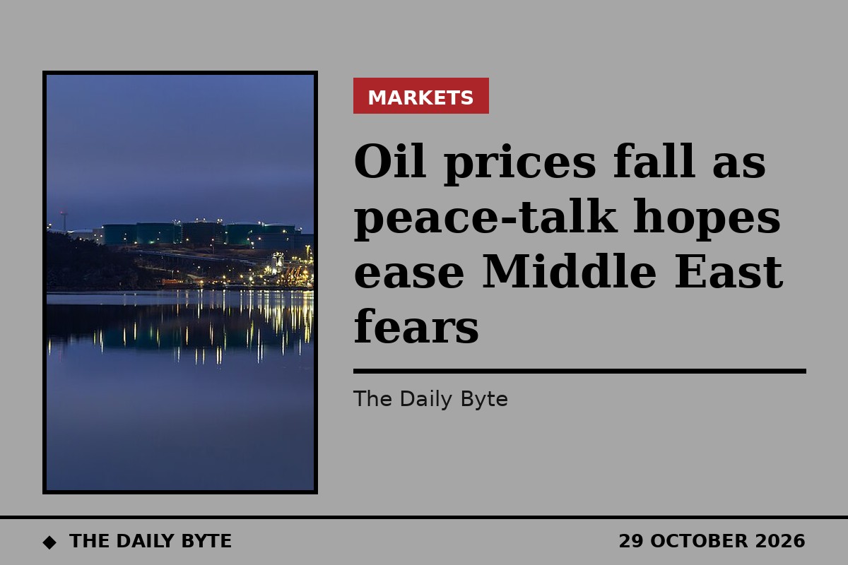 Oil prices fall as peace-talk hopes ease Middle East fears